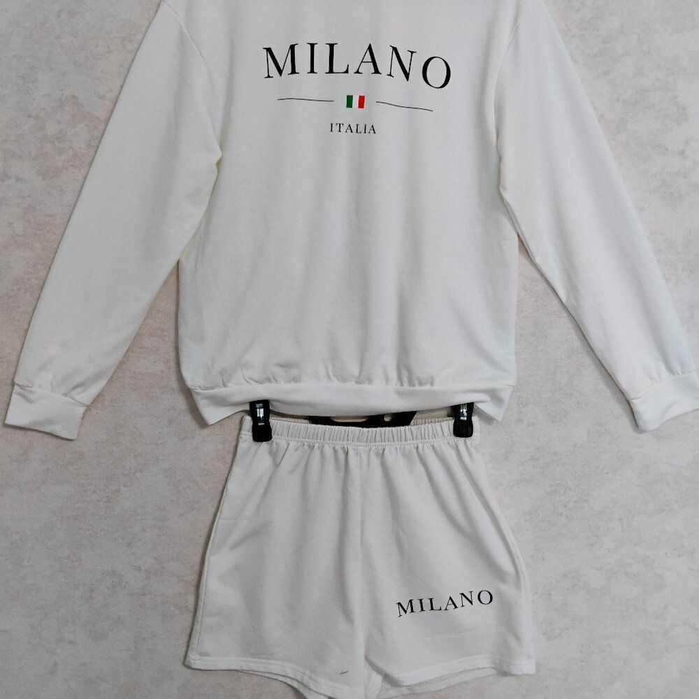 Milano Italia White Sweatshirt Shorts Set Size Small
